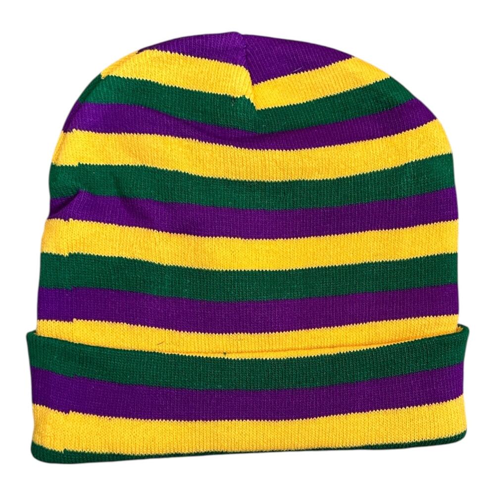 \Mardi Gras Purple, Green and Gold Striped Beanie Hat/Cap